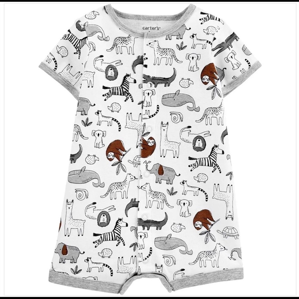 Carter's Baby Boys Animal Snap-Up Romper, Size 12 Months, White w/ Print